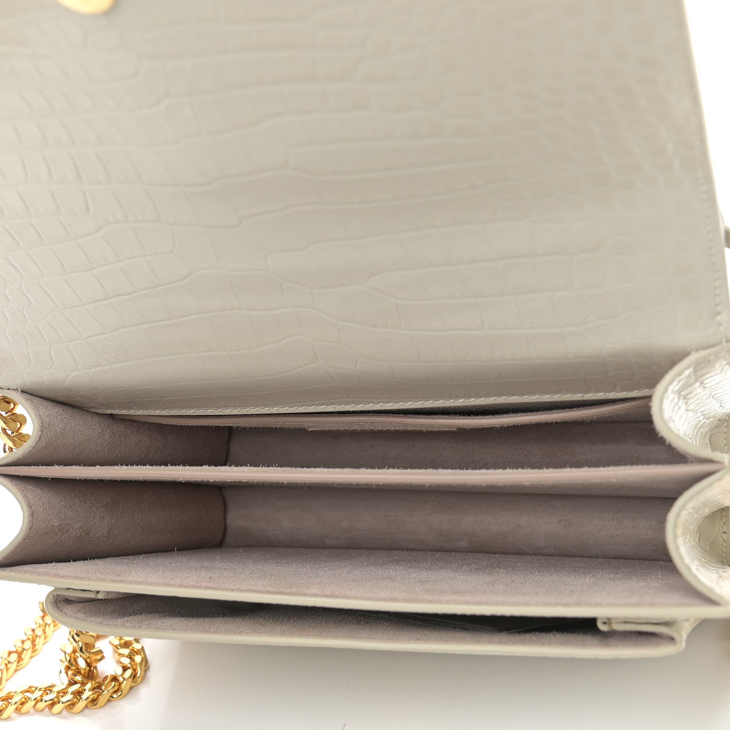 Saint Laurent Calfskin Crocodile Embossed Medium Monogram Sunset Blanc Vintage 5 of 11