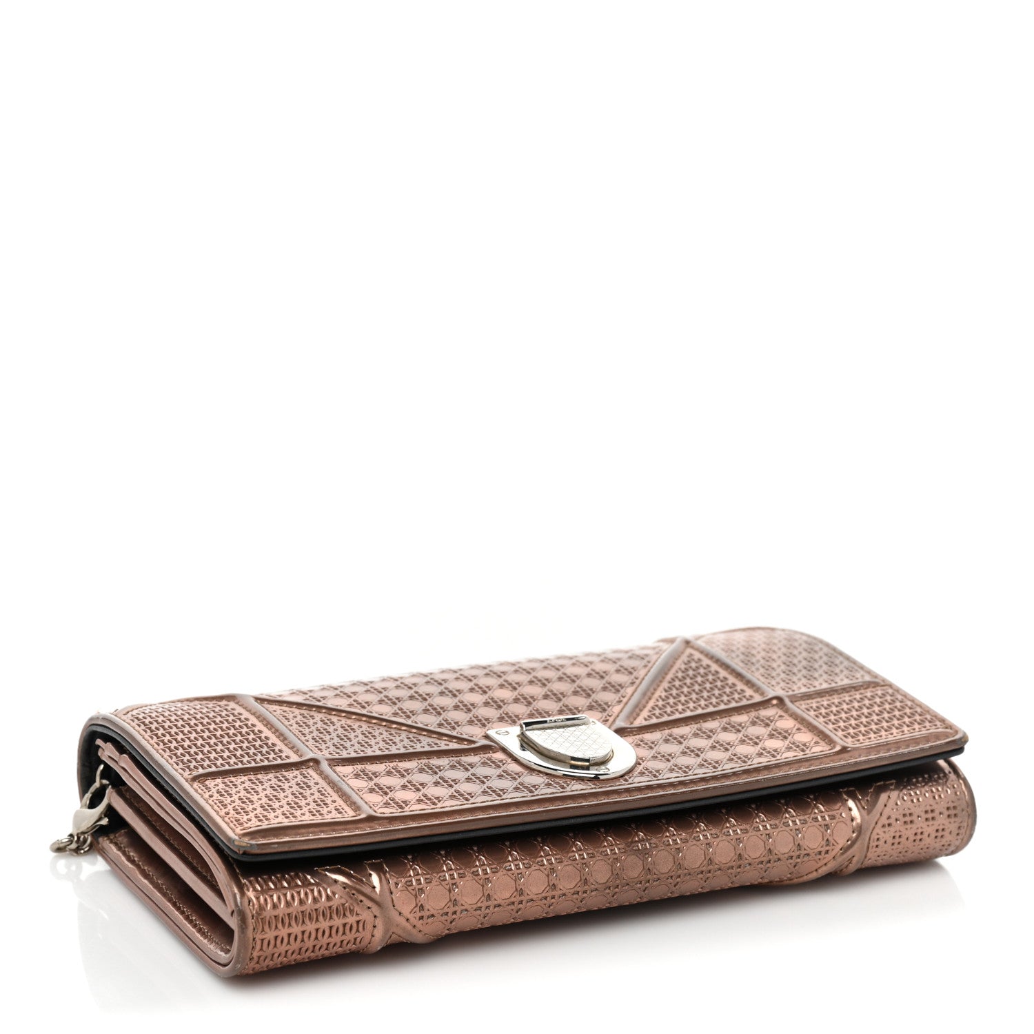 Christian Dior Metallic Patent Micro-Cannage Diorama Croisiere Chain Wallet Hyper Pink 4 of 17