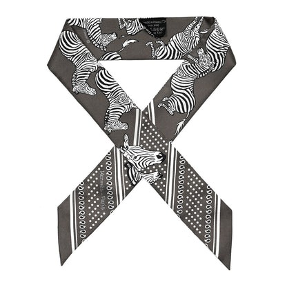 Hermes Silk Les Zebres Twilly Gris Taupe Black White 1 of 4