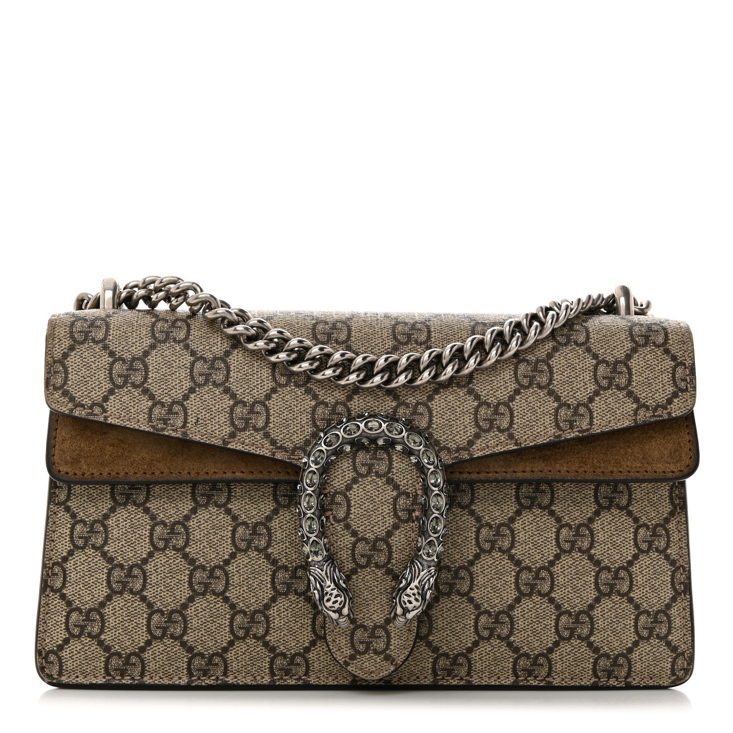 Gucci GG Supreme Monogram Suede Crystal Small Dionysus Shoulder Bag Beige Ebony Taupe 1 of 11