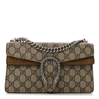Gucci GG Supreme Monogram Suede Crystal Small Dionysus Shoulder Bag Beige Ebony Taupe 1 of 11