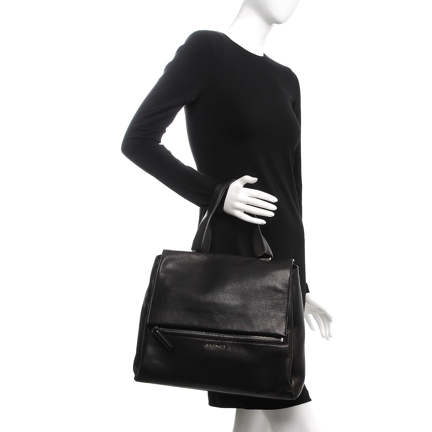 Givenchy Grained Calfskin Medium Pandora Pure Flap Bag Black 2 of 8