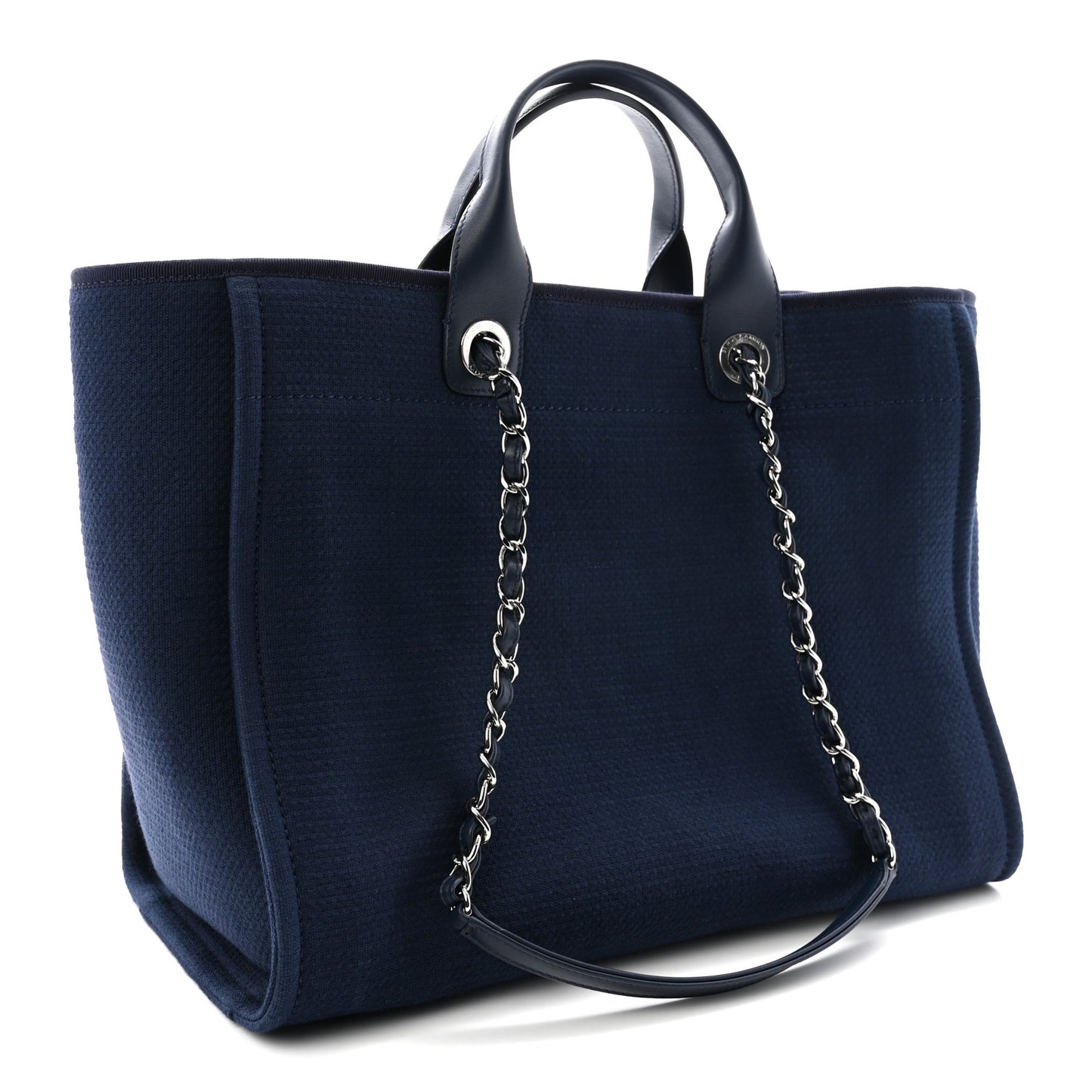 Mixed Fibers Calfskin Medium Deauville Tote Navy Blue