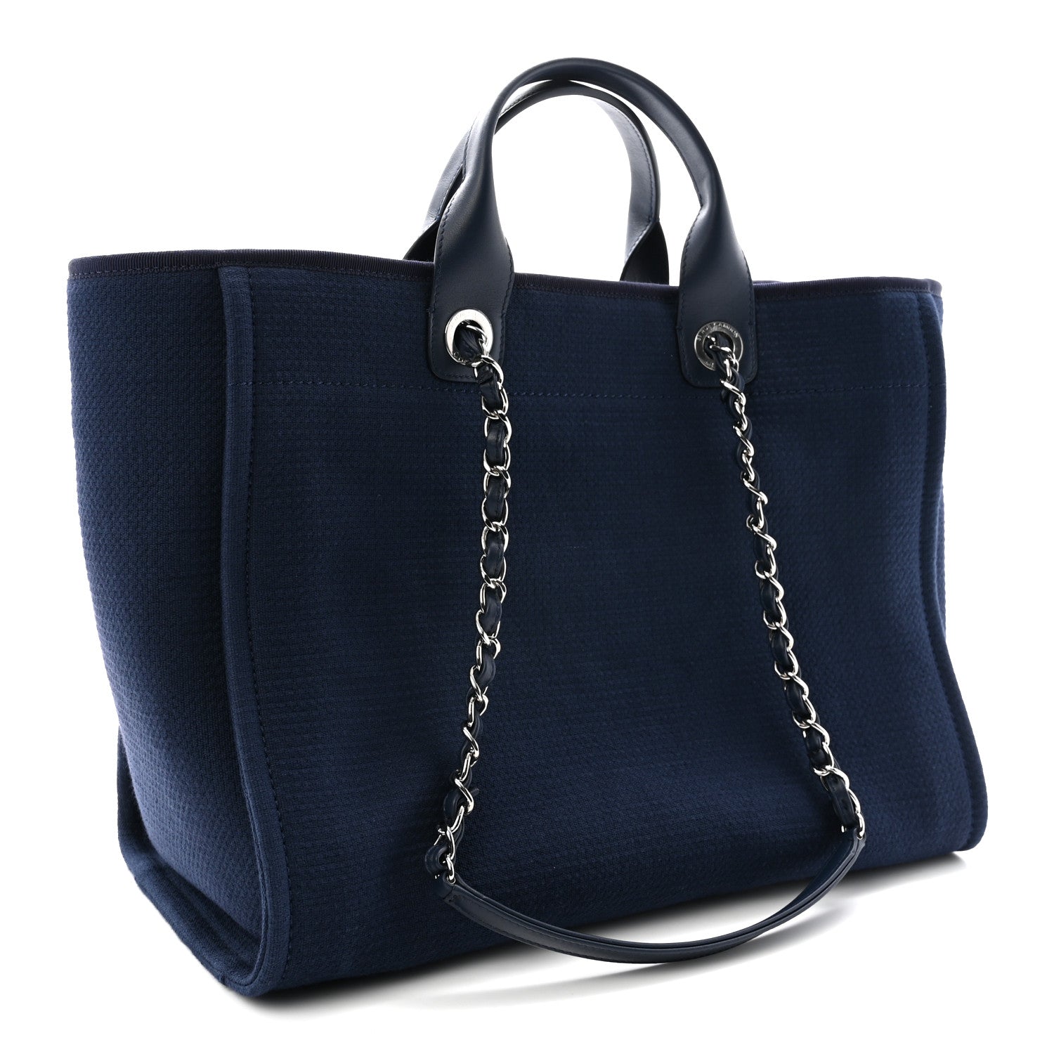 Chanel Mixed Fibers Calfskin Medium Deauville Tote Navy Blue 4 of 11