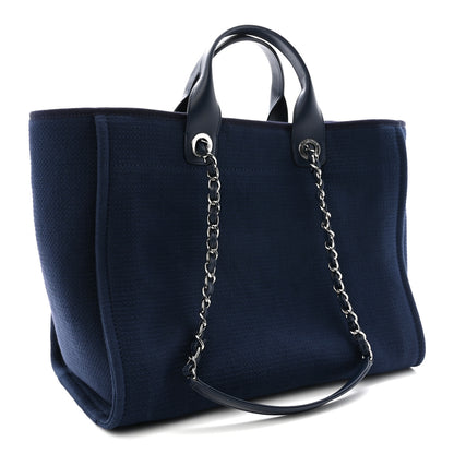Chanel Mixed Fibers Calfskin Medium Deauville Tote Navy Blue 4 of 11