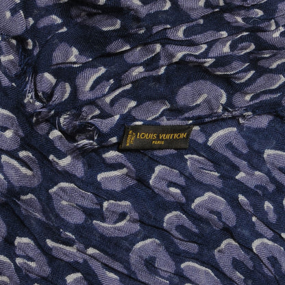 Louis Vuitton Cashmere Silk Leopard Stole Blue 5 of 6