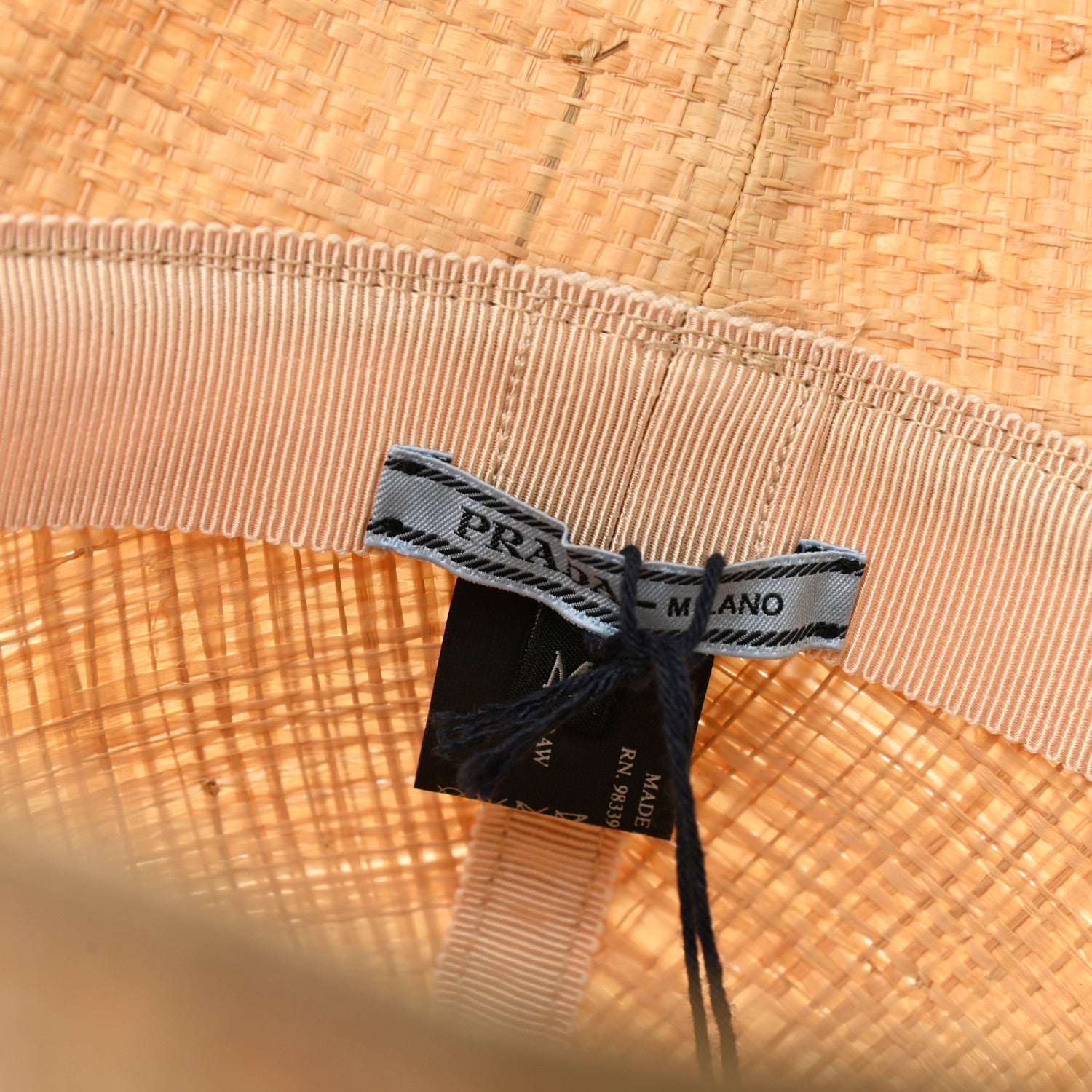 Prada Paglia Metal Triangle Logo Womens Bucket Hat M Naturale Black 8 of 12