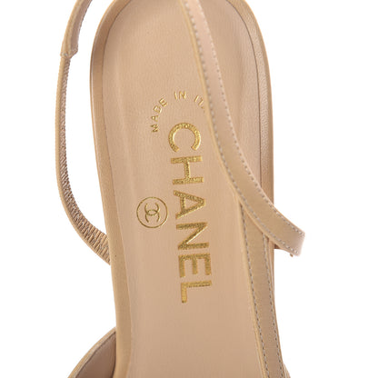 Chanel Goatskin Grosgrain Cap Toe CC Slingback Pumps 39 Beige Black 5 of 7