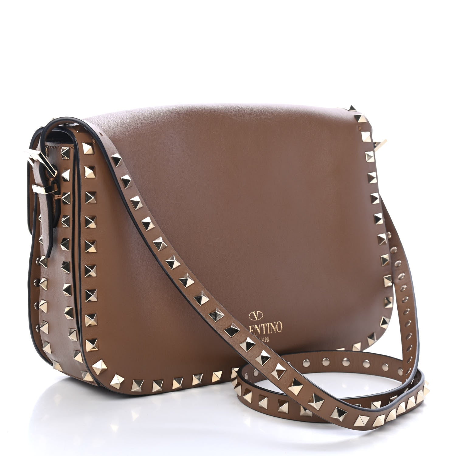 Valentino Garavani Vitello Medium Rockstud Flap Saddle Bag Nocciola 2 of 4