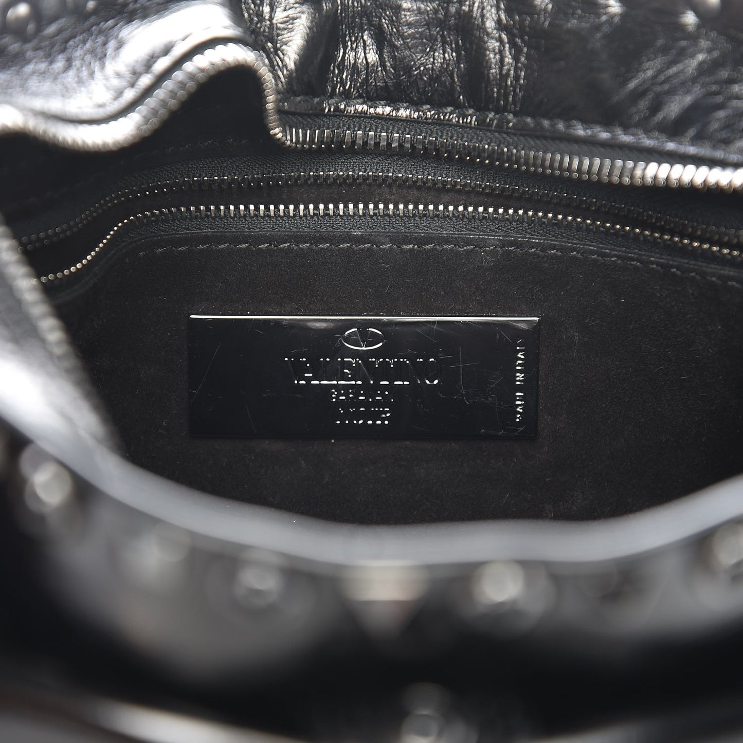 Craquele Calfskin Small Guitar Strap Rockstud Rolling Flap Pocket Shoulder Bag Black