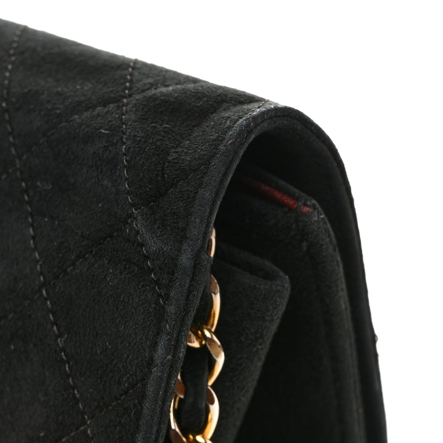 Suede Quilted Medium Single Flap Black