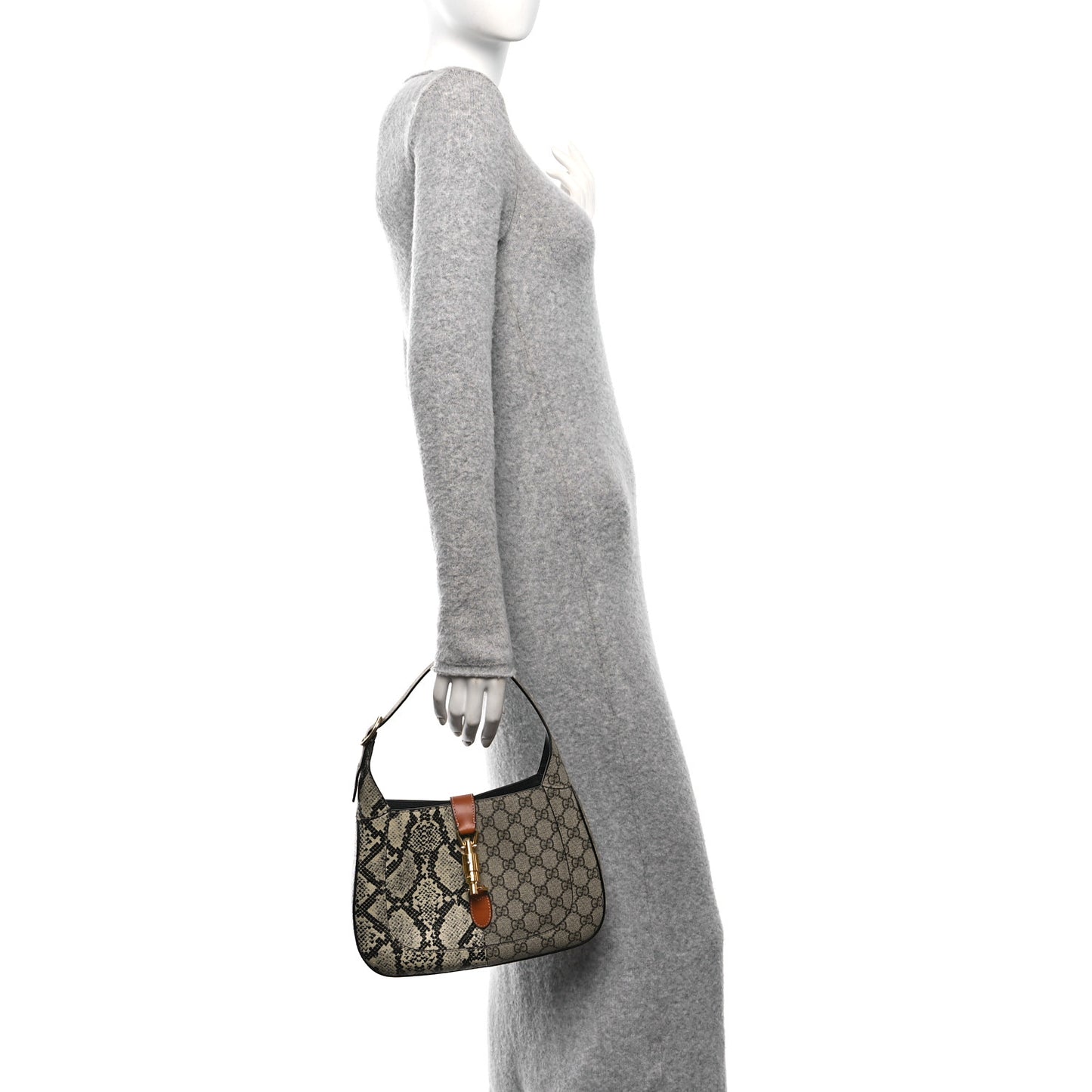 GG Supreme Monogram Snakeskin Small Jackie 1961 Hobo Beige Ebony