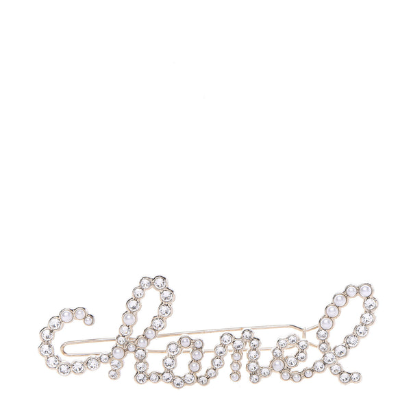 Chanel Metal Glass Swirling Pearls Hair Clip Gold 582752