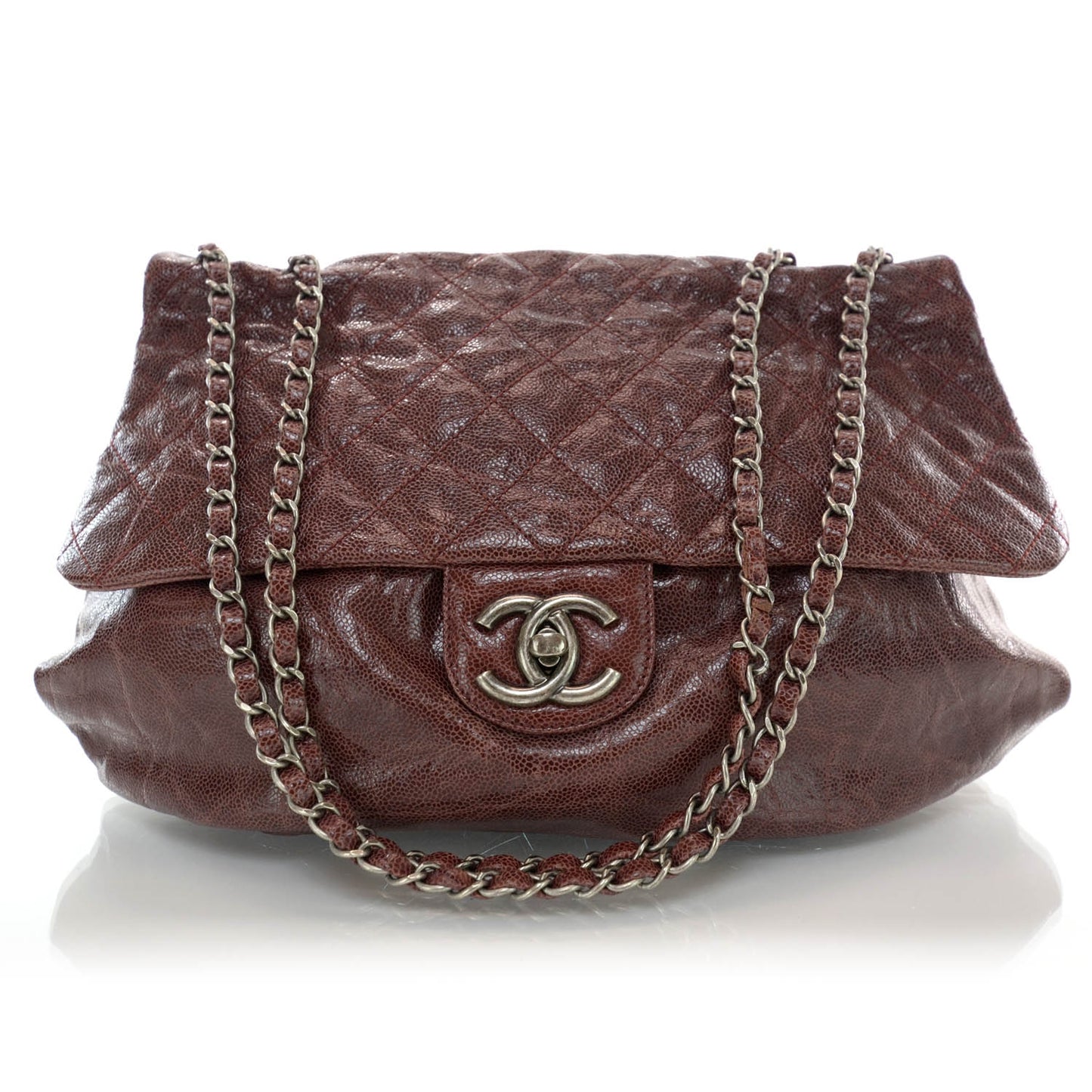 Grained Calfskin Maxi Elastic Flap Bordeaux