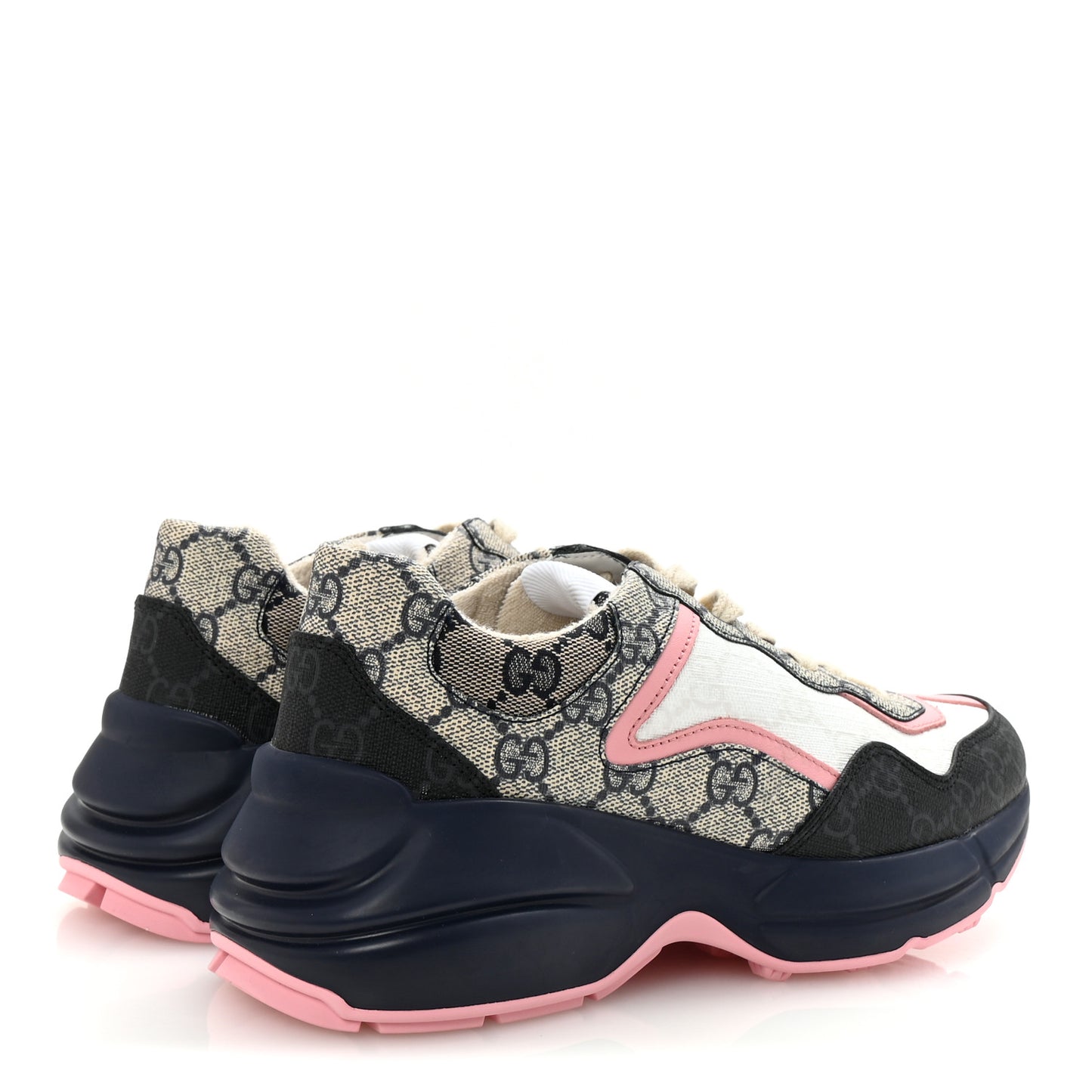 GG Supreme Monogram Mix Monogram Womens Rhyton Sneakers 36 Black Blue Wild Rose White Beige