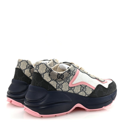 Gucci GG Supreme Monogram Mix Monogram Womens Rhyton Sneakers 36 Black Blue Wild Rose White Beige 5 of 8