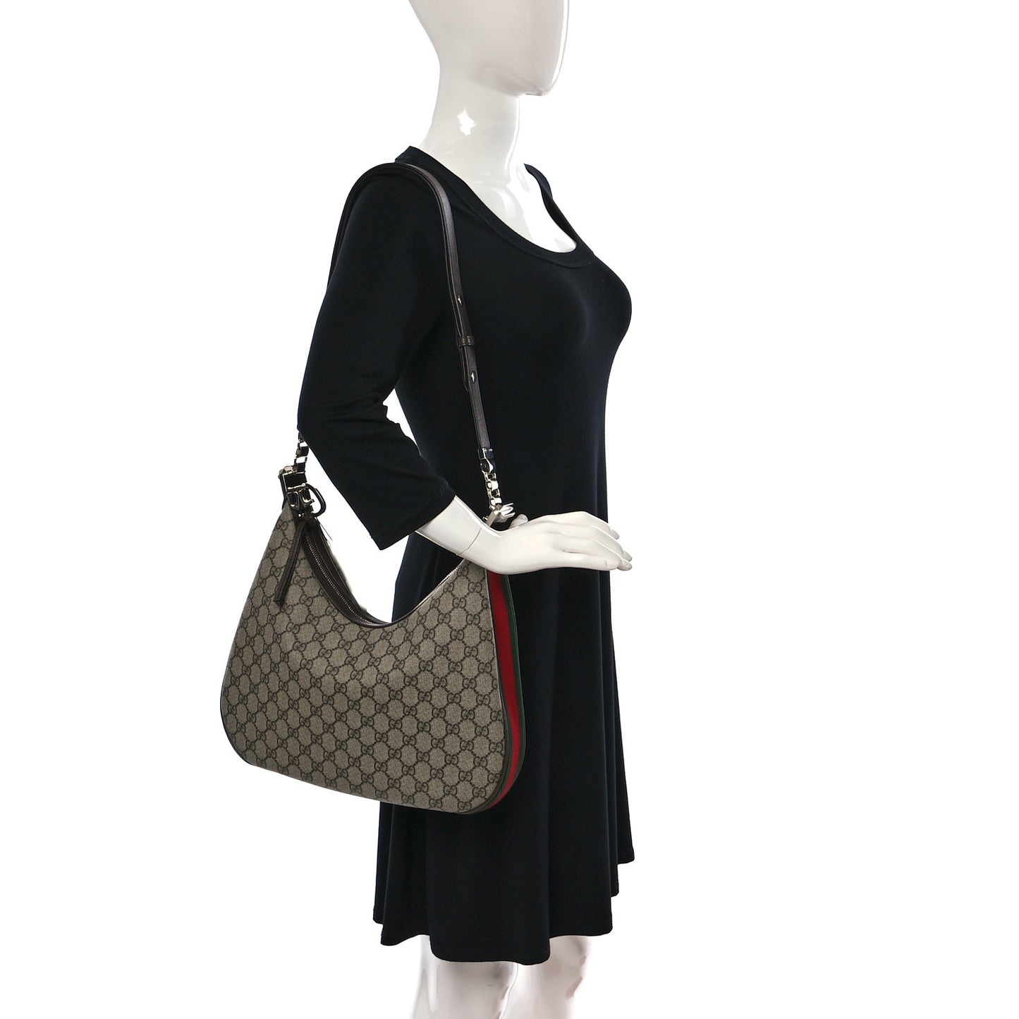 GG Supreme Monogram Textured Calfskin Web Large Attache Shoulder Bag Beige Ebony New Acero