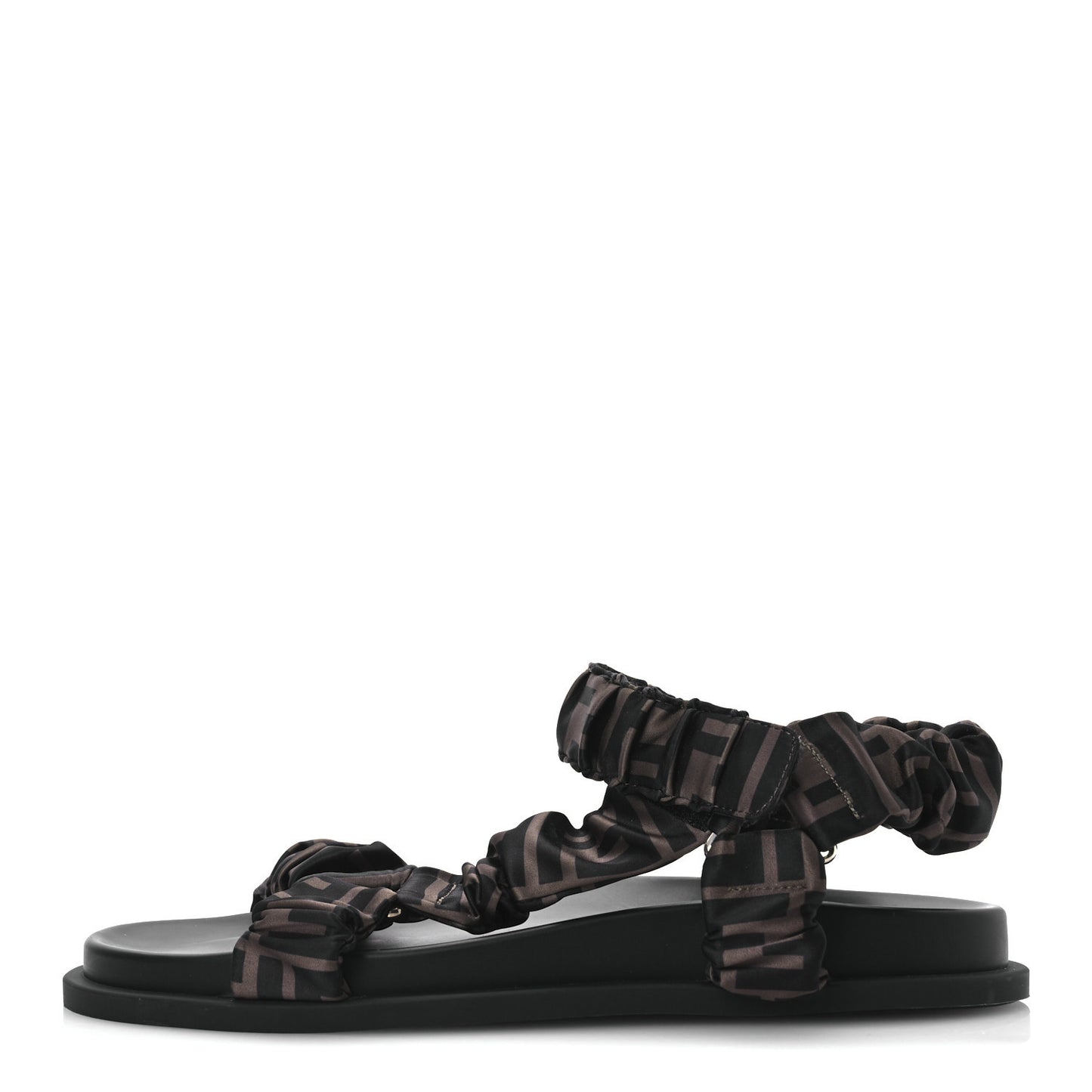 Satin FF Ruched Sandals 40 Tobacco Black