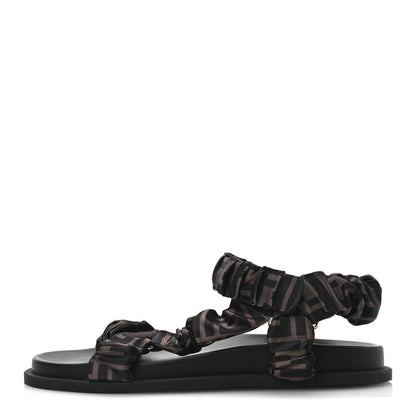 Fendi Satin FF Ruched Sandals 40 Tobacco Black 1 of 9