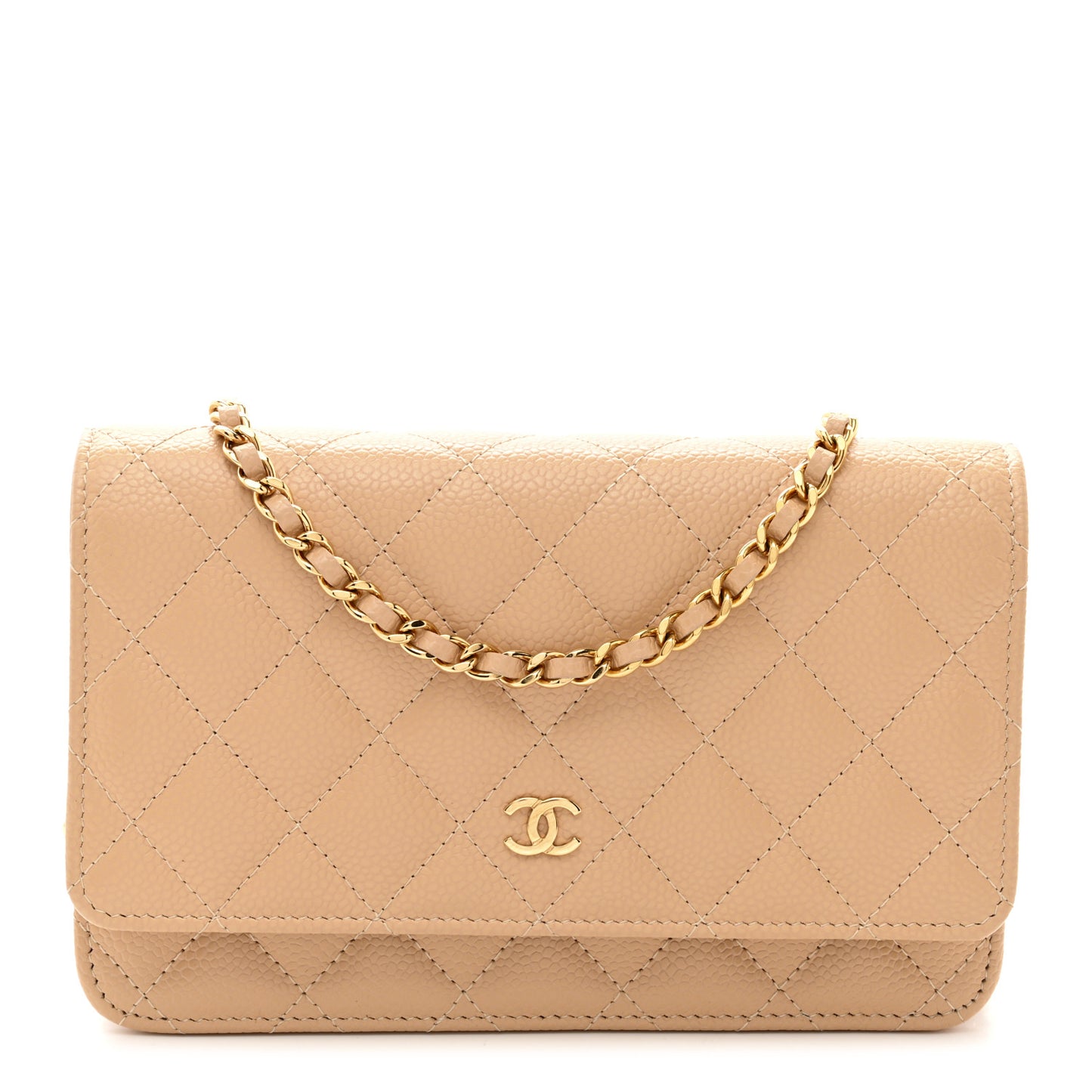 Caviar Quilted Wallet on Chain WOC Beige