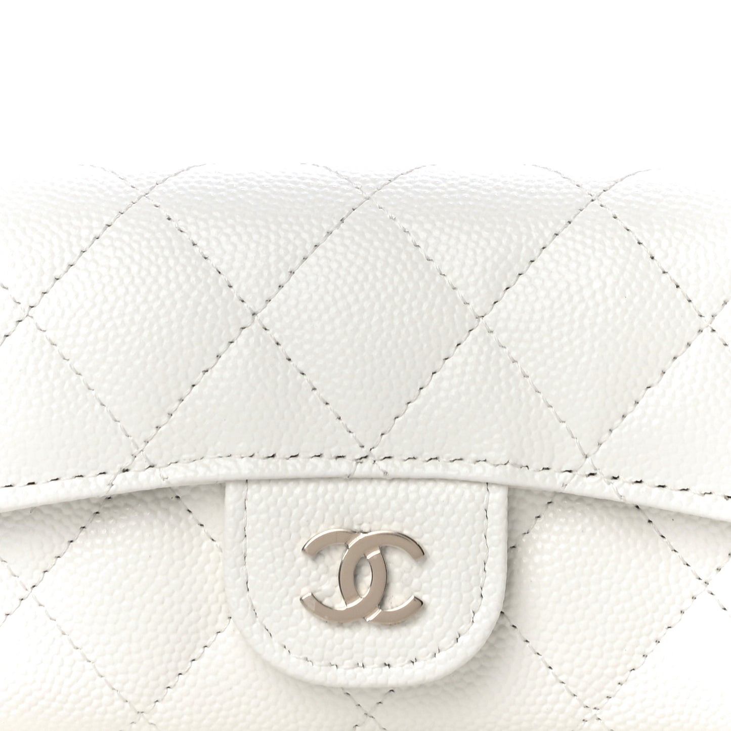 Caviar Quilted Flap Card Holder Wallet White