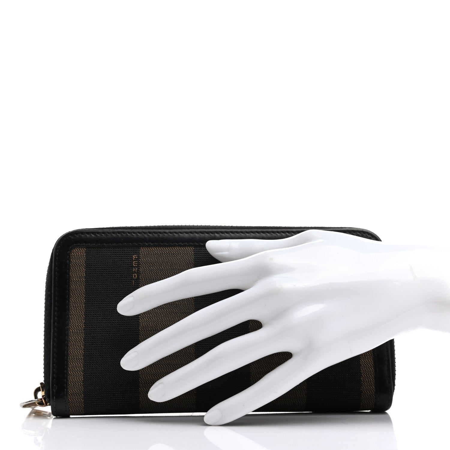 Fendi Pequin Cuoio Vegetale Zip Around Wallet Tobacco Black 2 of 7