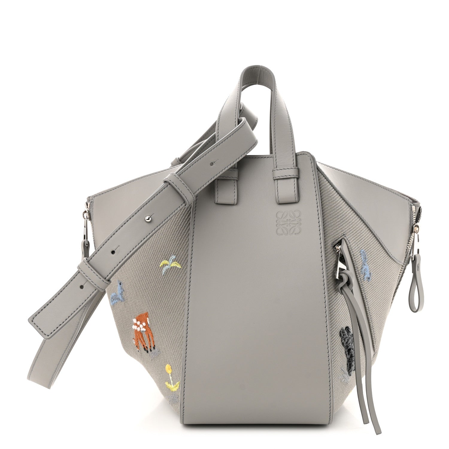 Loewe X SUNA FUJITA Satin Calfskin Canvas Embroidered Hammock Shoulder Bag Grey 1 of 10
