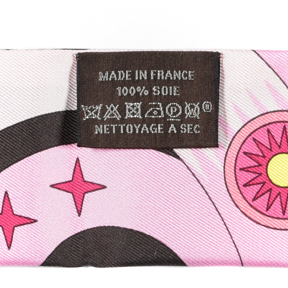 Hermes Silk La Source de Pegase Fringed Twilly Ebene Rose Vif Jaune Vif 4 of 4
