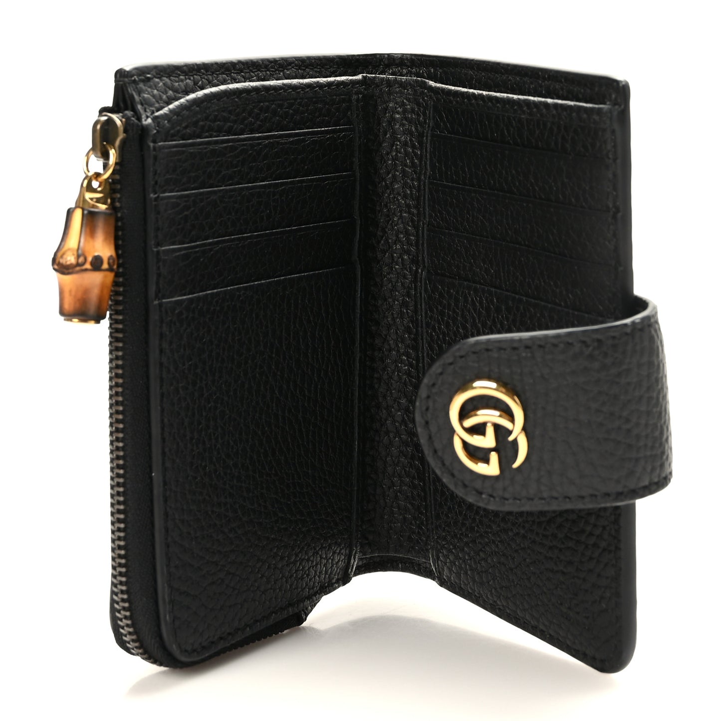 Piuma Calfskin Medium Bamboo Double G Wallet Black