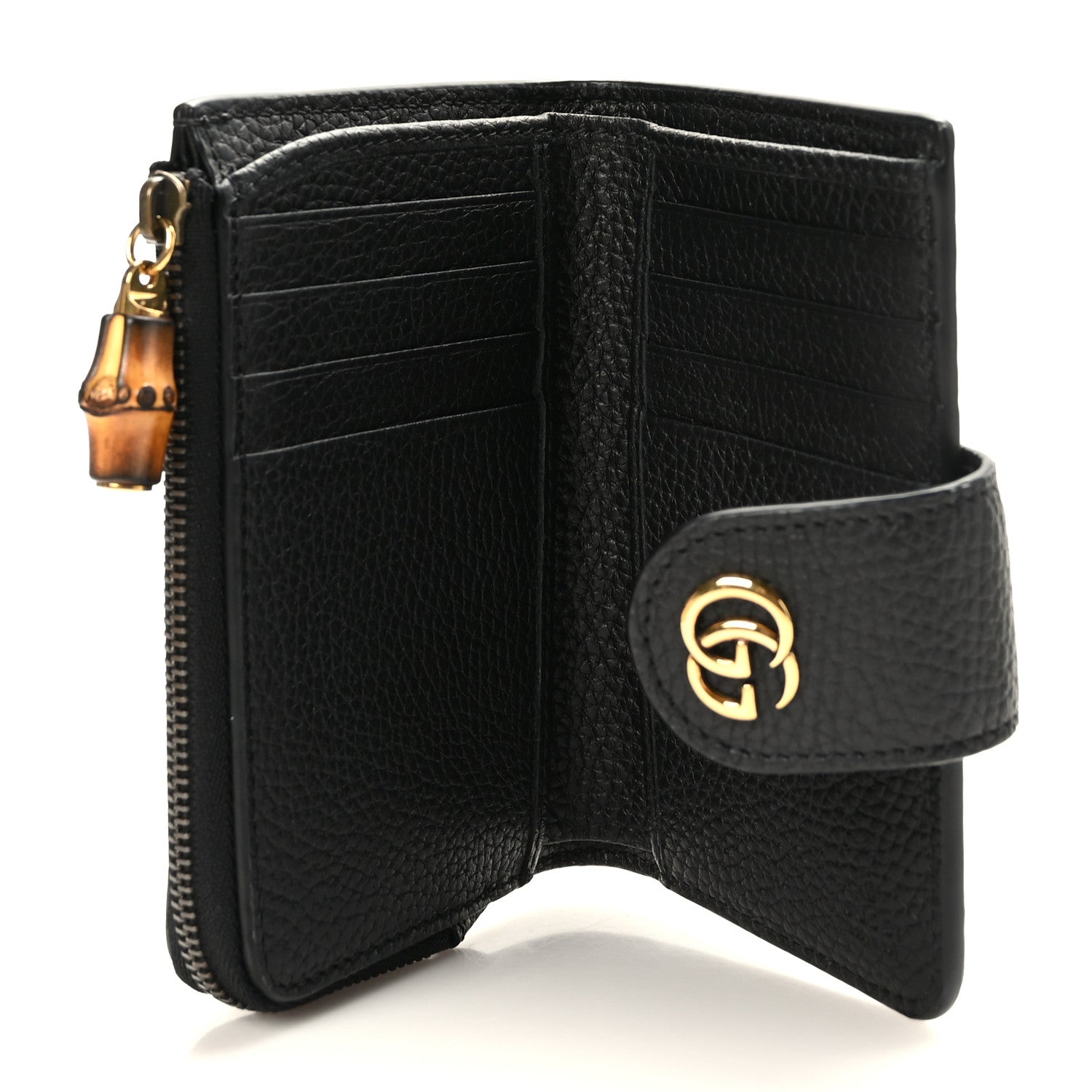 Gucci Piuma Calfskin Medium Bamboo Double G Wallet Black 6 of 8