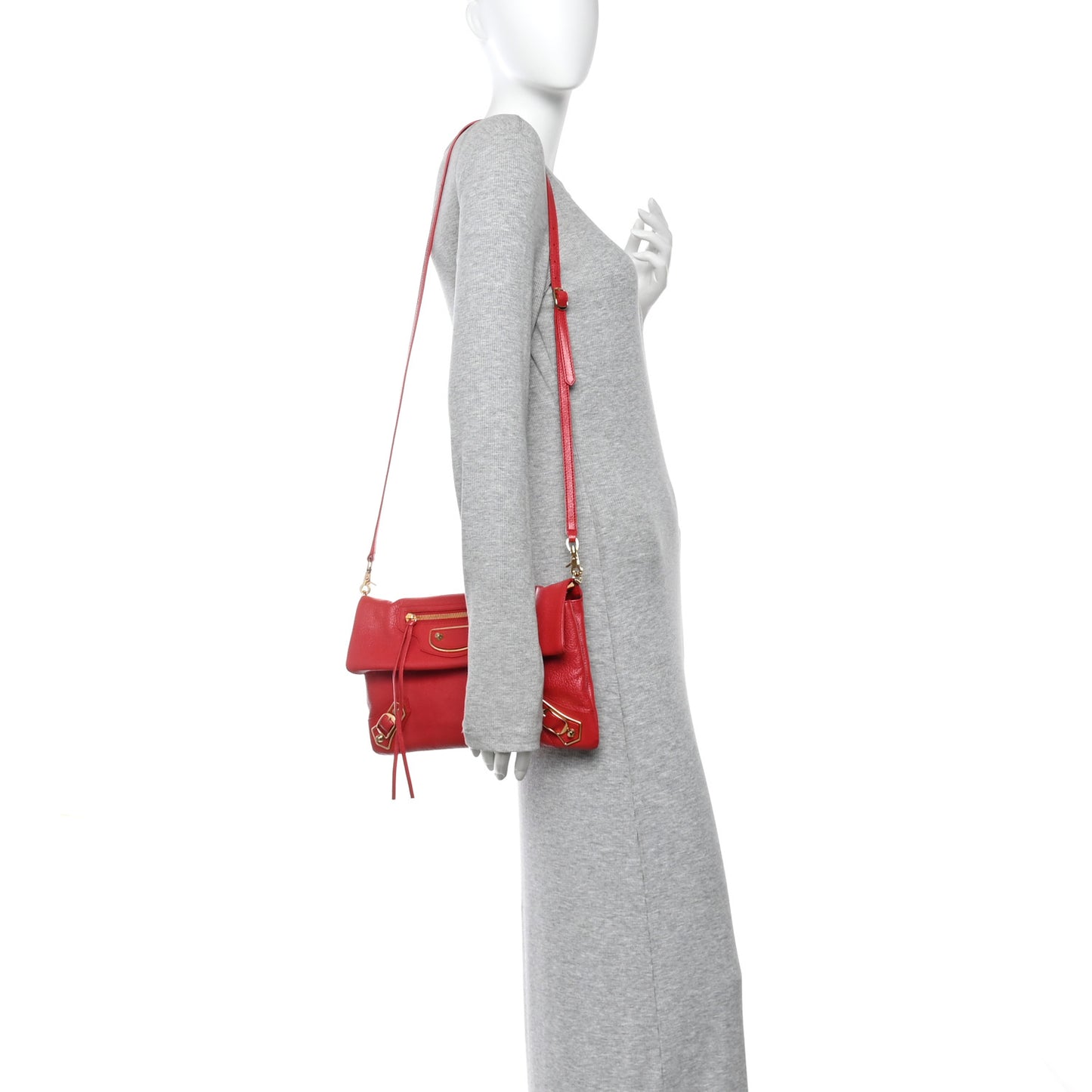 Chevre Gold Metallic Edge Hardware Envelope Clutch Rouge Grenade