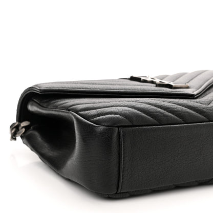 Saint Laurent Sheepskin Matelasse Chevron Monogram Medium College Bag Black 9 of 12
