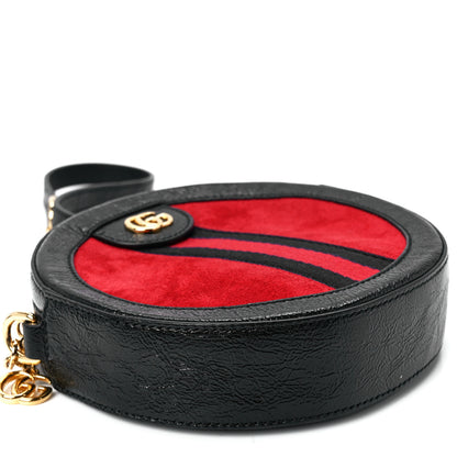 Gucci Suede Patent Web Mini Ophidia Round Shoulder Bag Hibiscus Red Black 12 of 13
