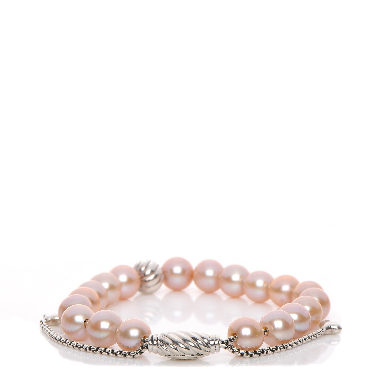 David Yurman Sterling Silver Pink Quartz 8mm Spiritual Beads Bracelet 1 of 4