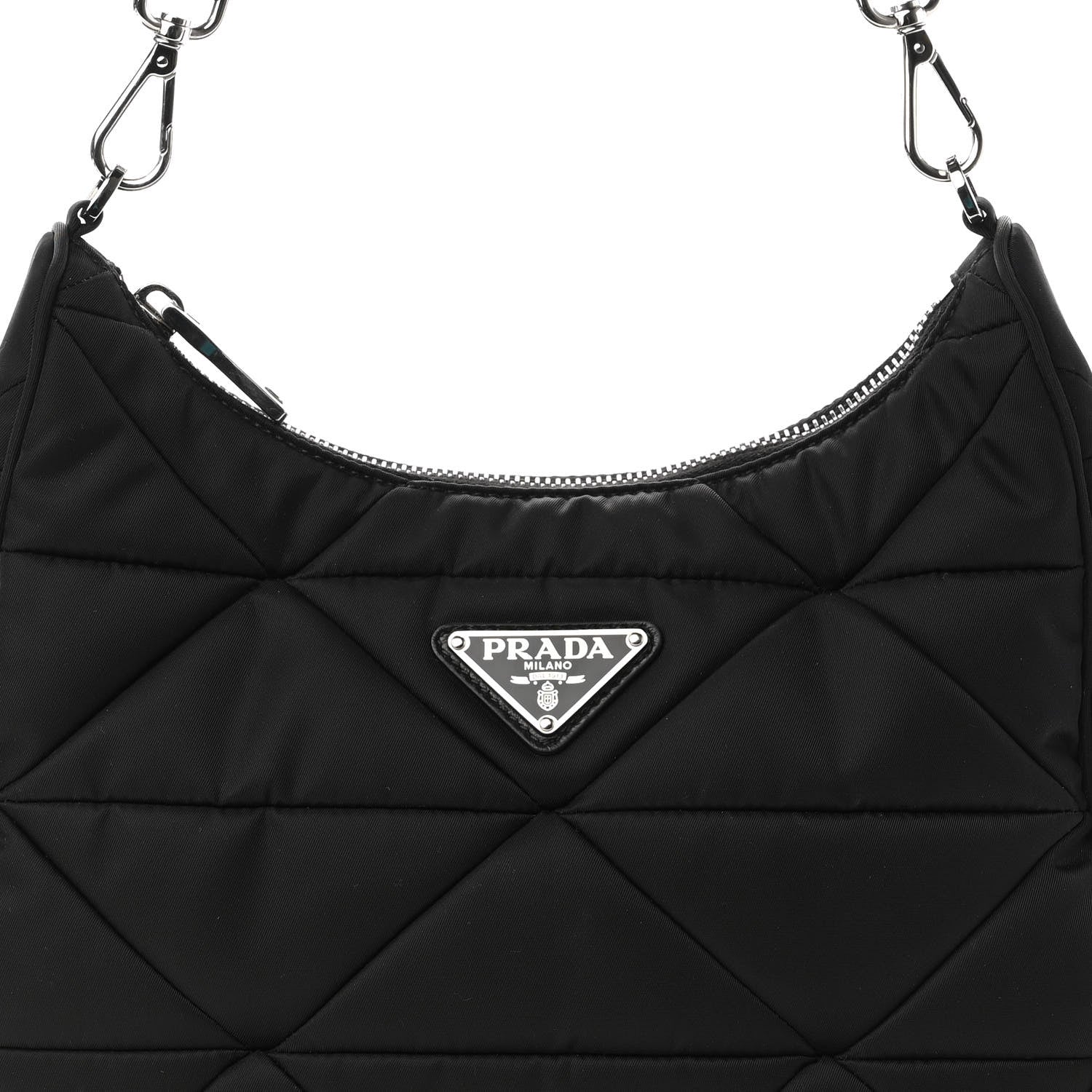 Prada Re-Nylon Triangle Padded Patchwork Shoulder Bag Black 7 of 10