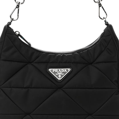 Prada Re-Nylon Triangle Padded Patchwork Shoulder Bag Black 7 of 10