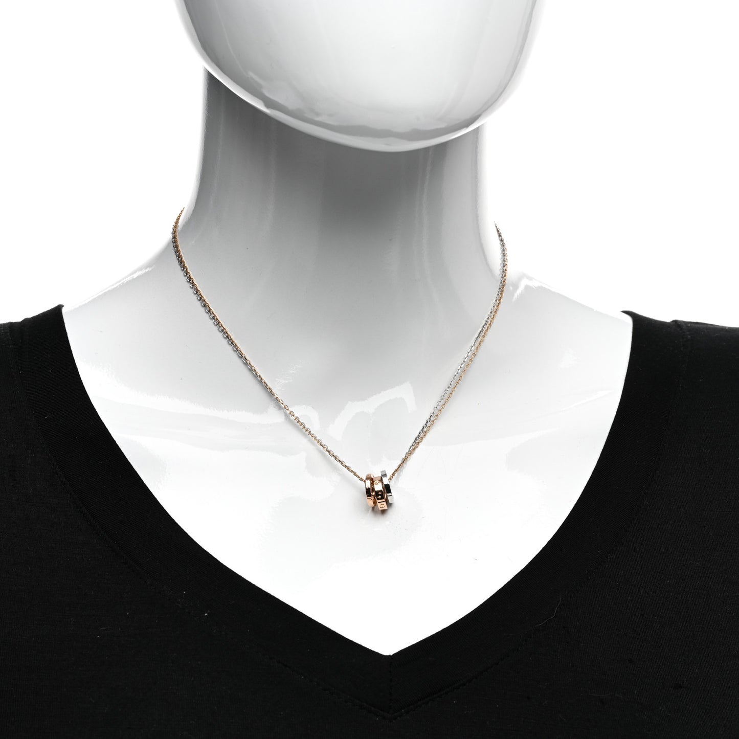 18K White Pink Gold Diamond Three Ring LOVE Pendant Necklace