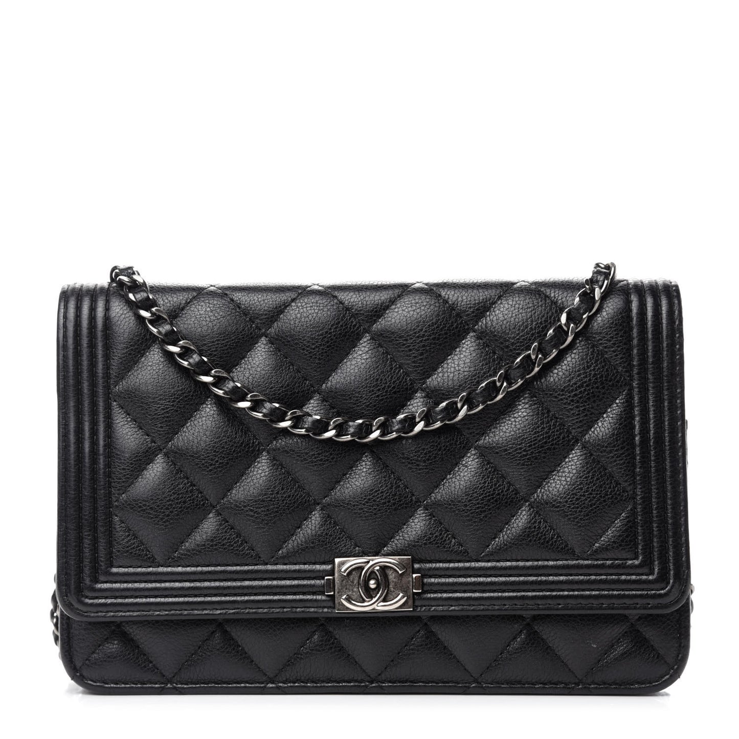 Calfskin Quilted Boy Wallet On Chain WOC Black
