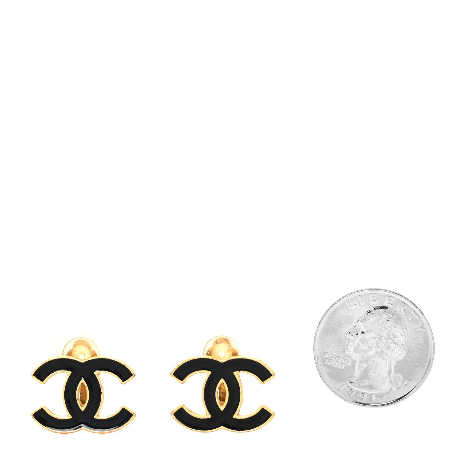 Chanel Enamel CC Clip On Earrings Black Gold 2 of 5