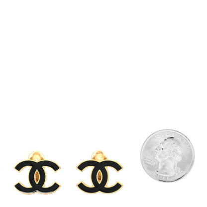 Chanel Enamel CC Clip On Earrings Black Gold 2 of 5