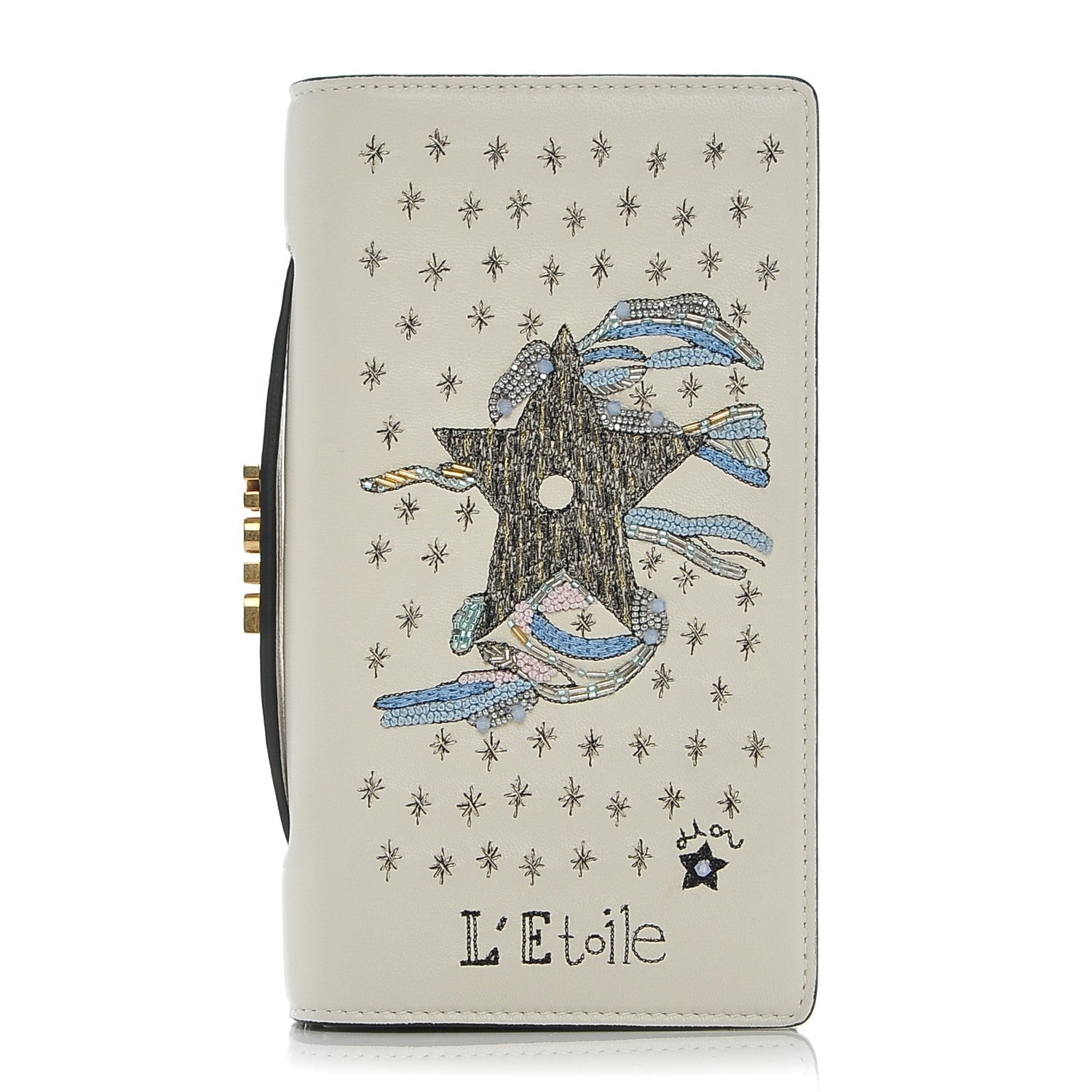 Christian Dior Lambskin Embroidered Star Tarot Pouch Clutch Latte 1 of 9