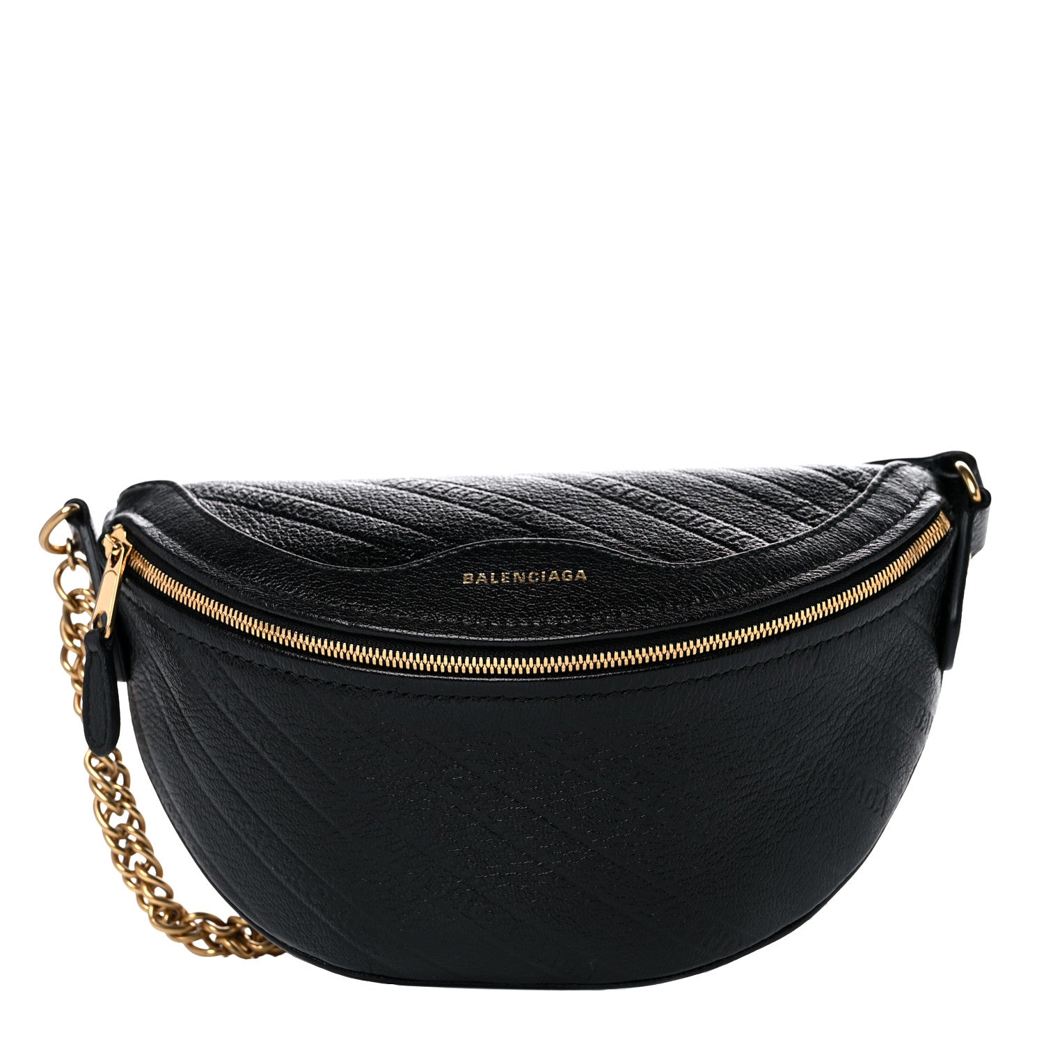 Balenciaga Shiny Goatskin Allover Logo Embossed XXS Souvenir Belt Bag Black 1 of 10