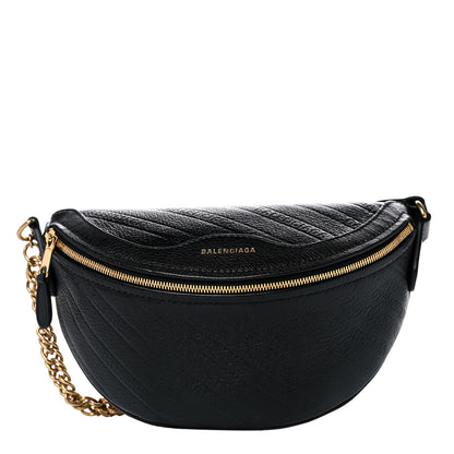 Balenciaga Shiny Goatskin Allover Logo Embossed XXS Souvenir Belt Bag Black 1 of 10