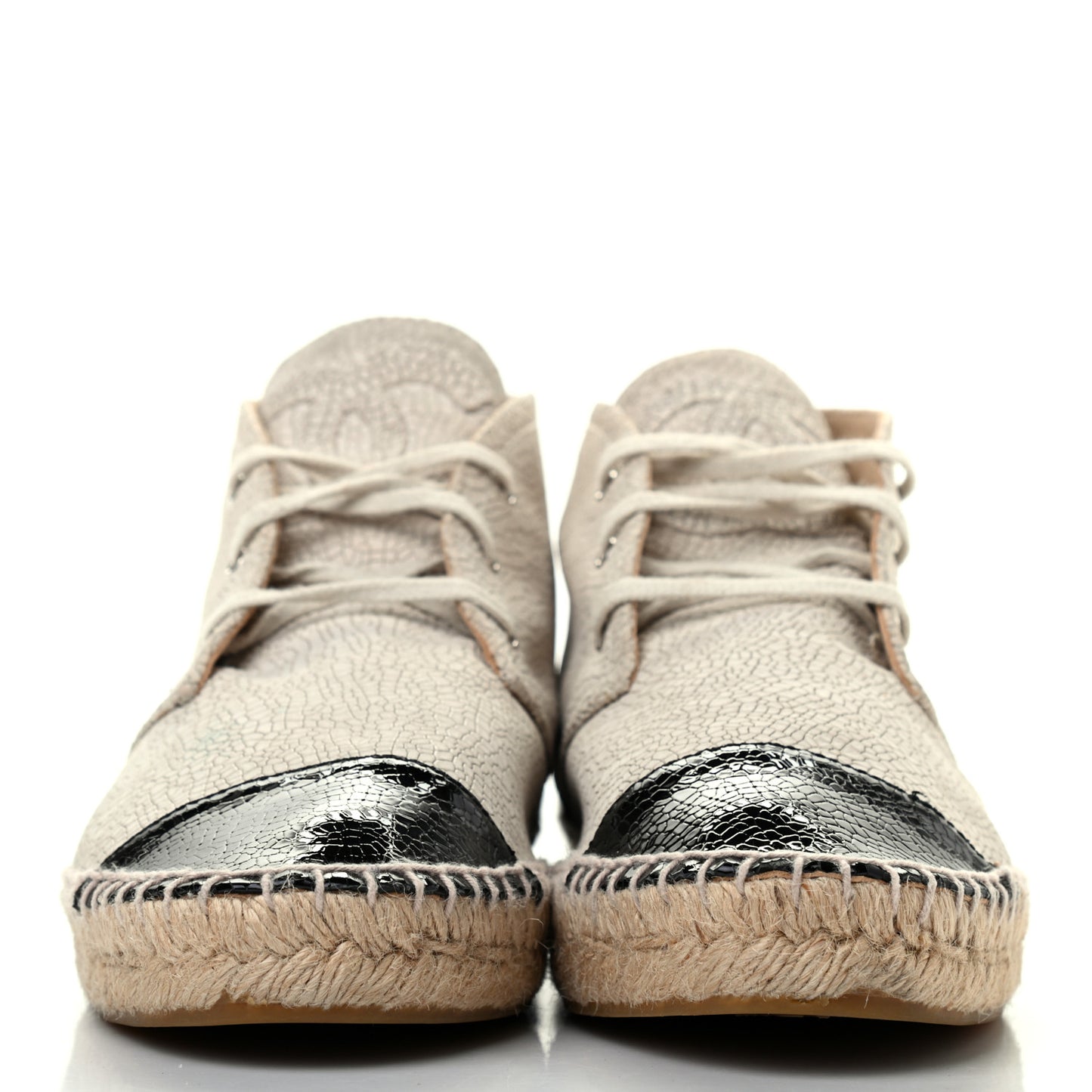 Crackled Calfskin High Top Espadrilles 41 Light Beige Black
