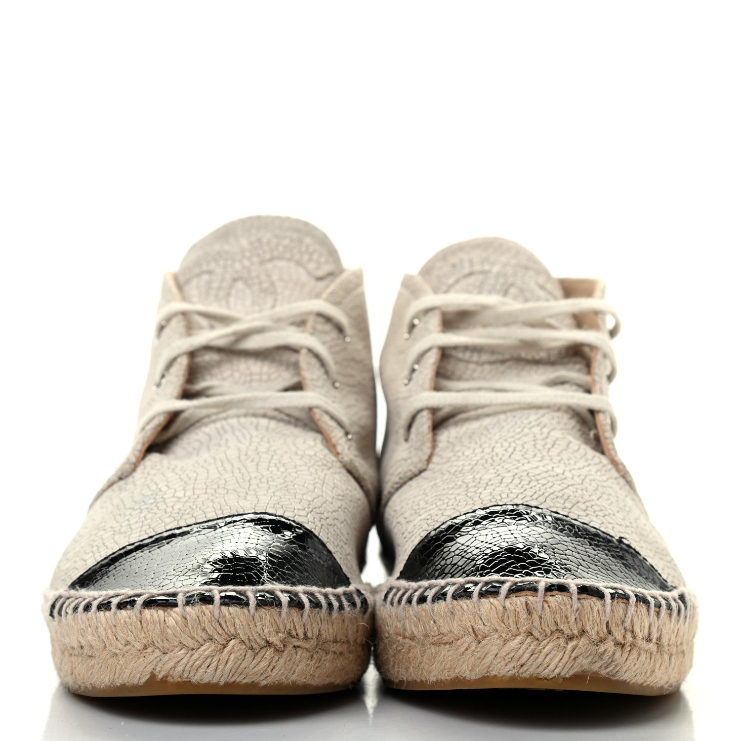 Chanel Crackled Calfskin High Top Espadrilles 41 Light Beige Black 2 of 7