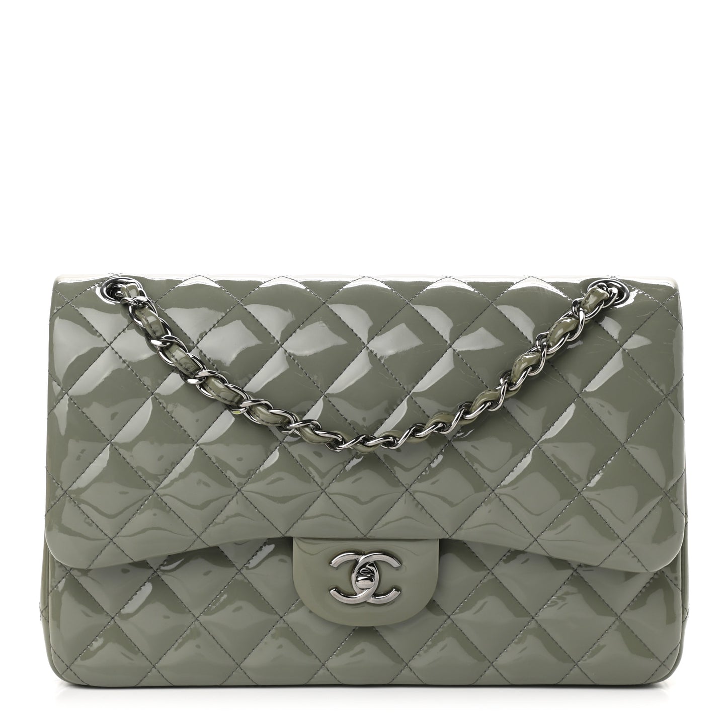 Patent Quilted Jumbo Double Flap Light Green