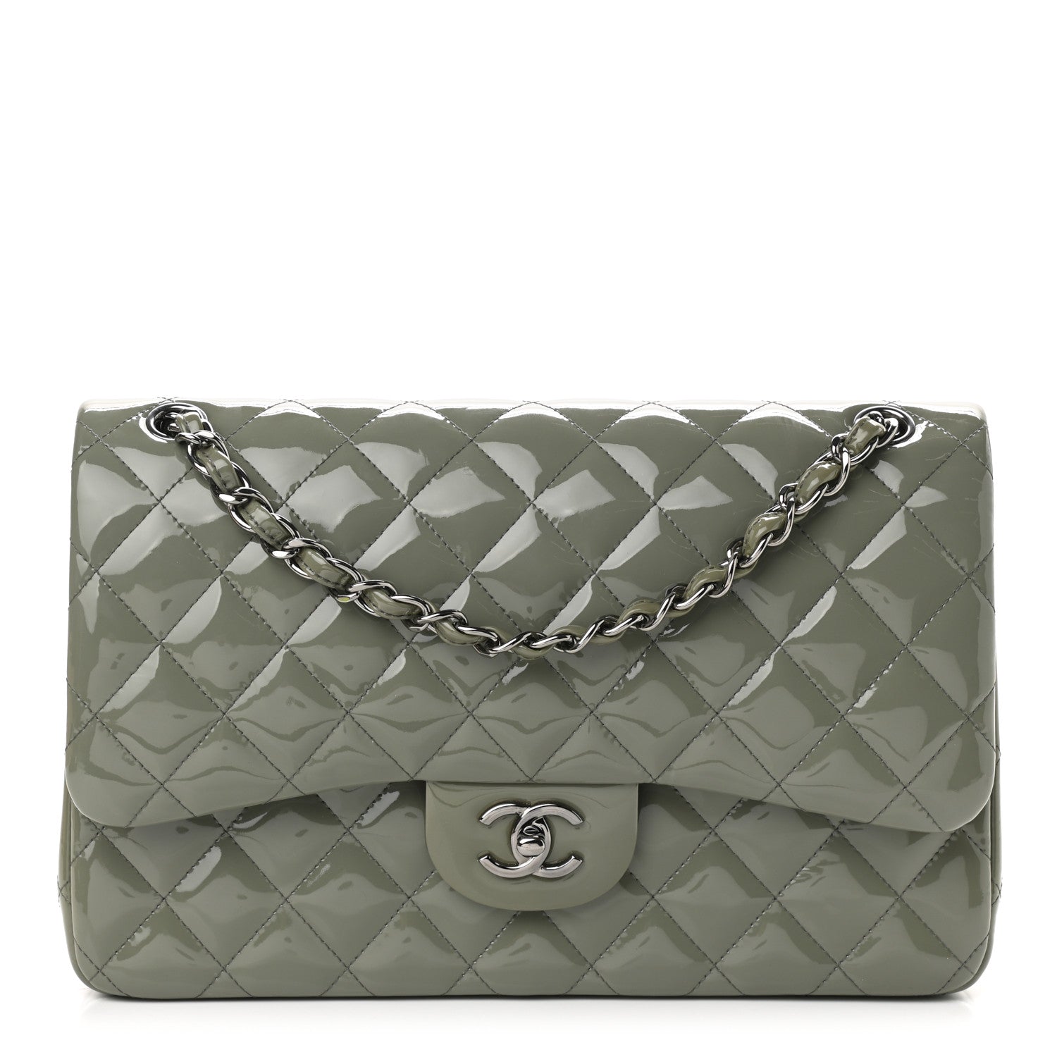 Chanel Patent Quilted Jumbo Double Flap Light Green 1 of 11