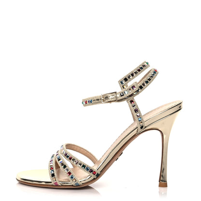 Christian Dior Metallic Calfskin Crystal Strap Sandal Pumps 37.5 Gold 1 of 7