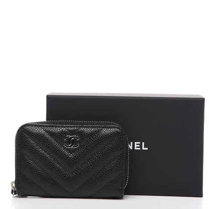 Chanel Caviar Chevron Quilted Zip Coin Purse Black 7 of 7
