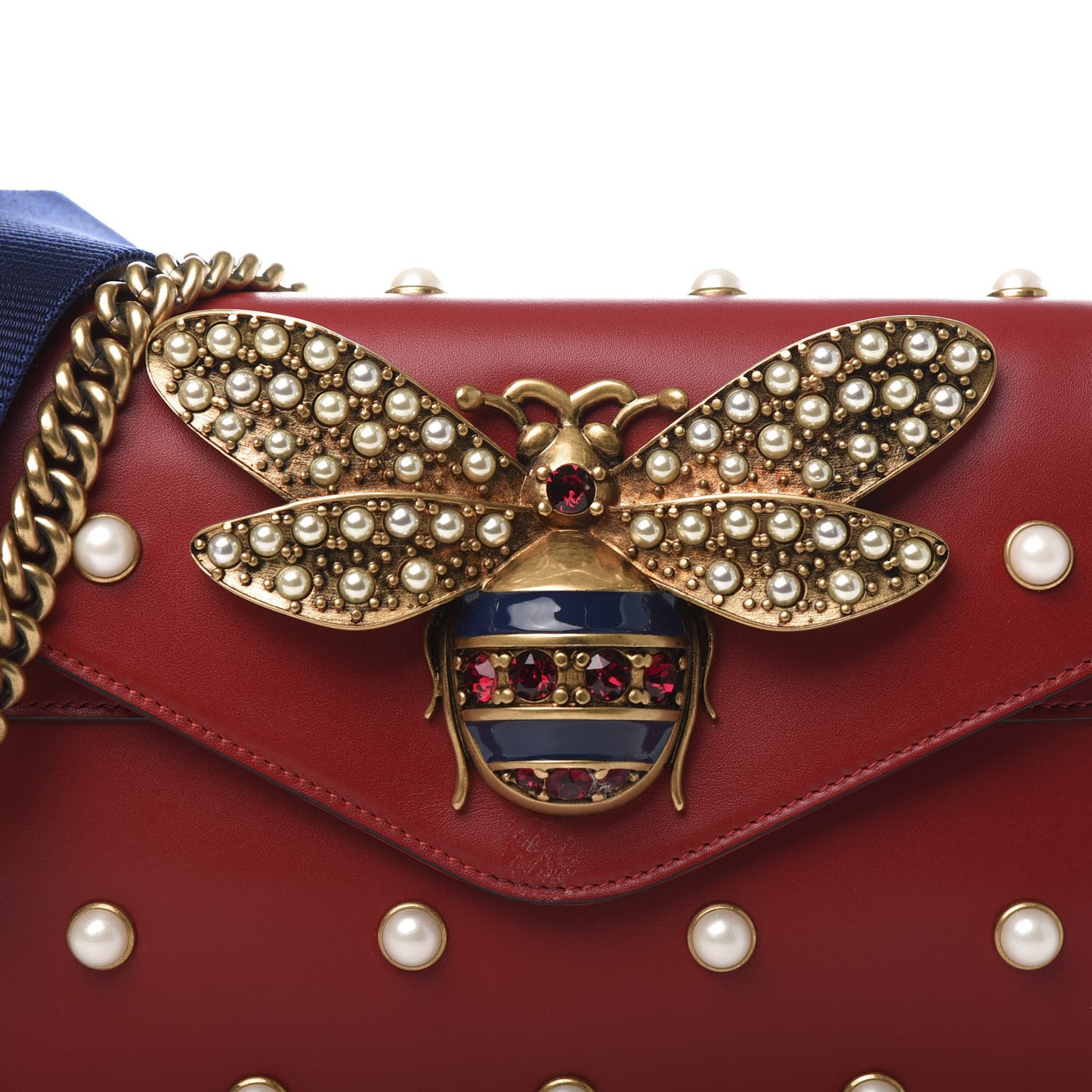 Nappa Pearl Studded Mini Queen Margaret Broadway Shoulder Bag Hibiscus Red